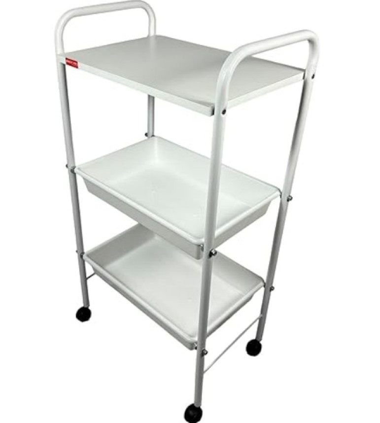 Carro Auxiliar Branco Com 2 Bandejas Plásticas e 1 Tampo em MDF CA40BR - Best Pro